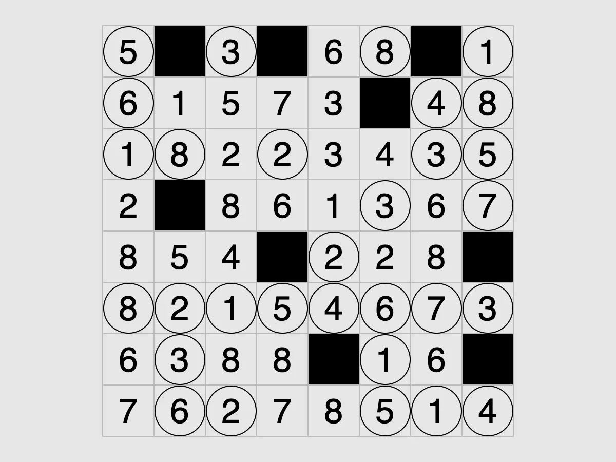 Screenshot of Singles (Simon Tatham's Puzzles)