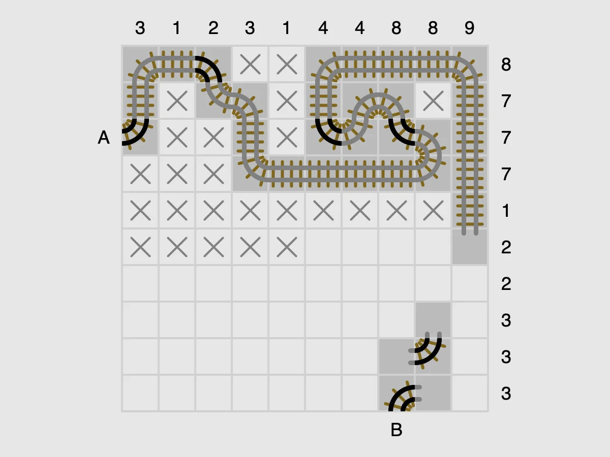 Screenshot of Tracks (Simon Tatham's Puzzles)