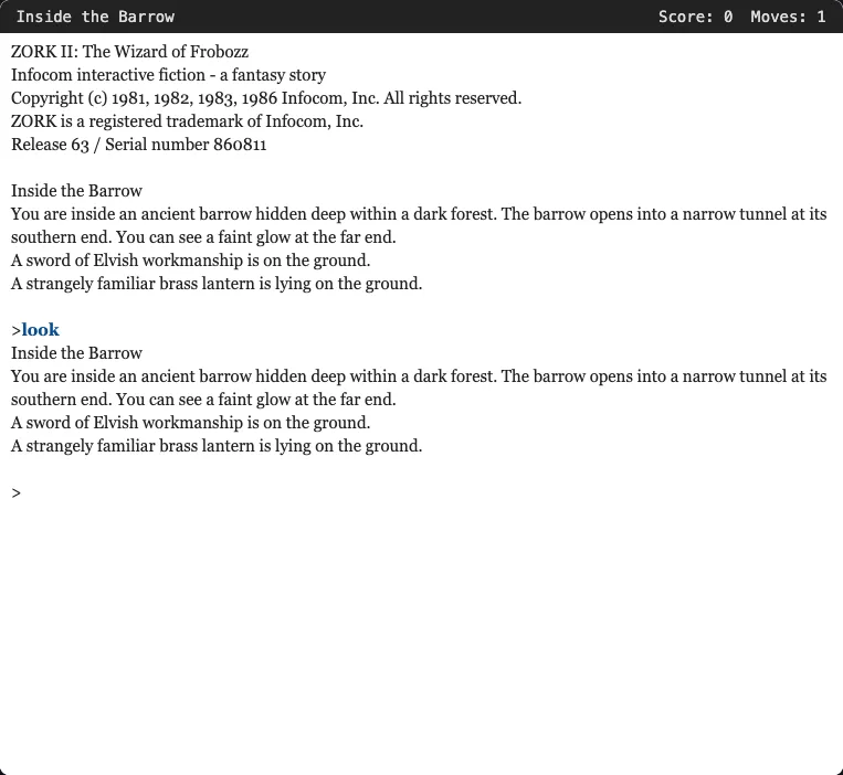 Screenshot of Zork II: The Wizard of Frobozz
