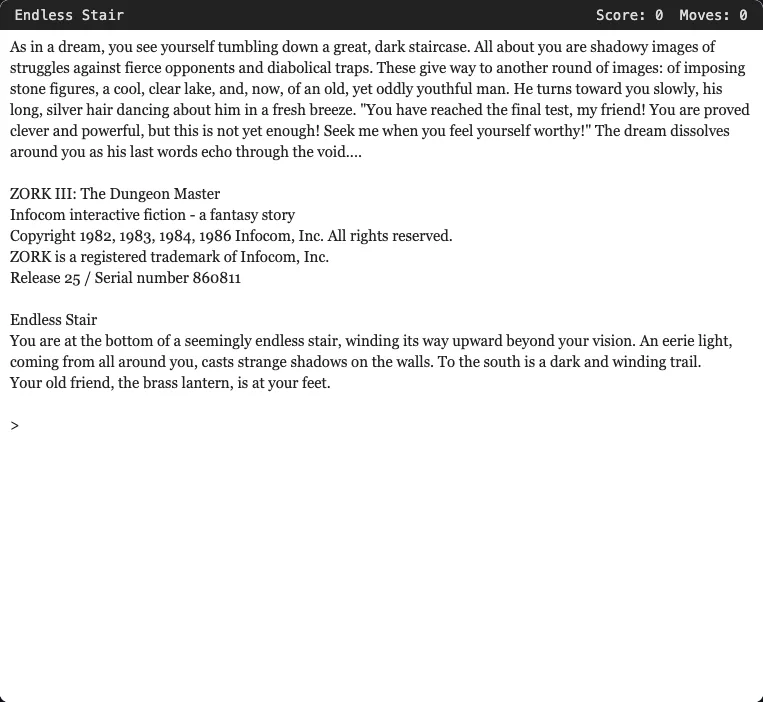 Screenshot of Zork III: The Dungeon Master